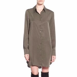 WAYF Long Sleeve Olive Button Front Shirtdress